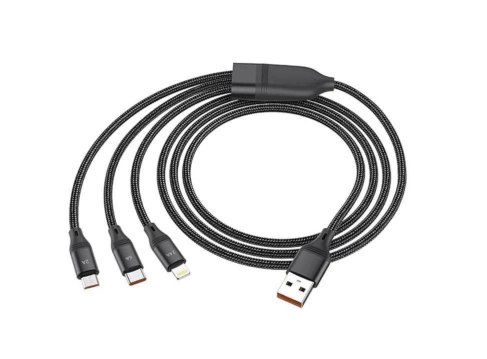 Hoco 3-in-1 USB Charging Cable U104 for All Devices - Versatile Charger - Luxemir Store
