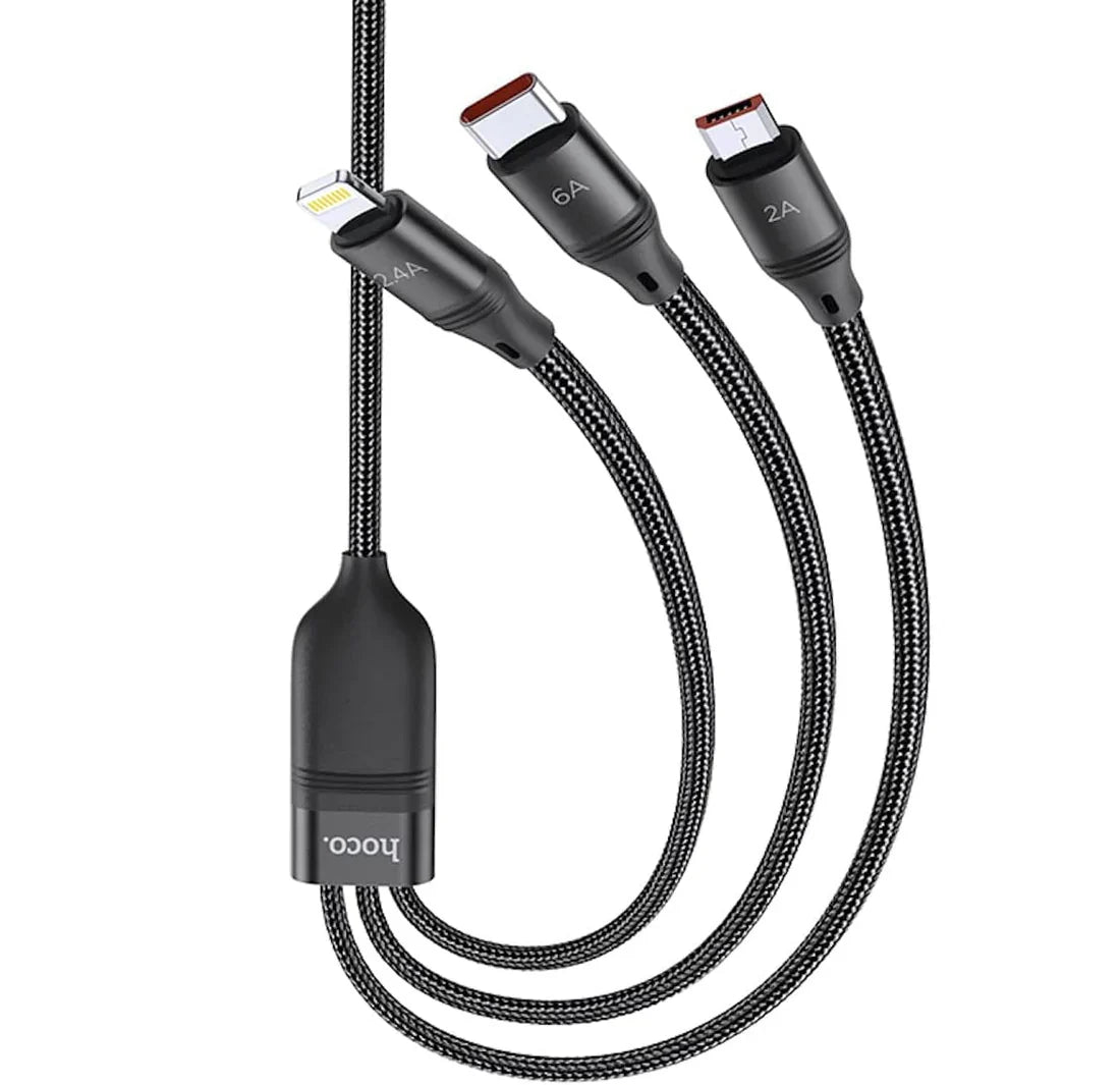Hoco 3-in-1 USB Charging Cable U104 for All Devices - Versatile Charger - Luxemir Store