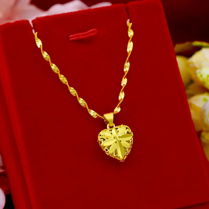 Gold Heart Necklace with Aura Finish Elegant and Charming - Luxemir Store
