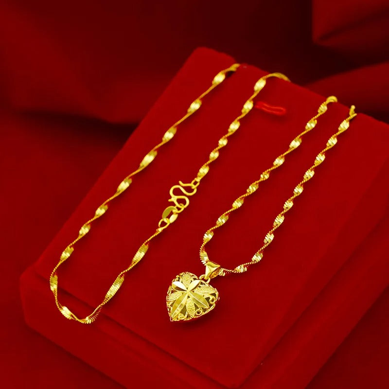 Gold Heart Necklace with Aura Finish Elegant and Charming - Luxemir Store