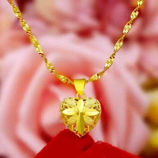 Gold Heart Necklace with Aura Finish Elegant and Charming - Luxemir Store