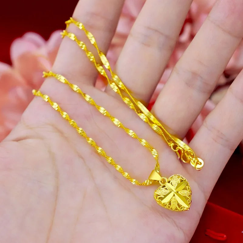 Gold Heart Necklace with Aura Finish Elegant and Charming - Luxemir Store