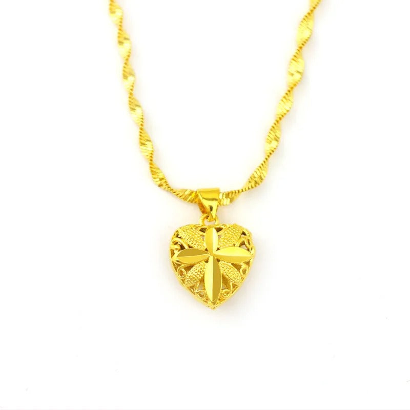 Gold Heart Necklace with Aura Finish Elegant and Charming - Luxemir Store