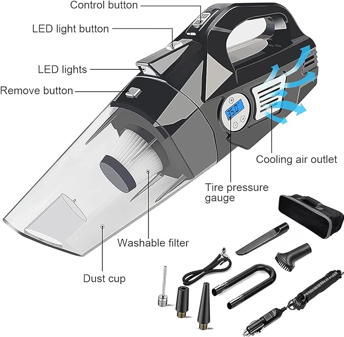 4-in-1 Car Tire Inflator Vacuum Cleaner - Luxemir Store