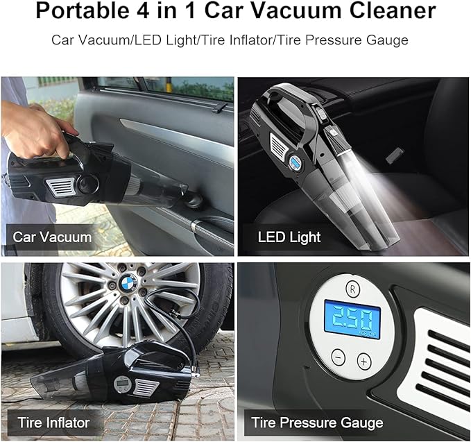 4-in-1 Car Tire Inflator Vacuum Cleaner - Luxemir Store