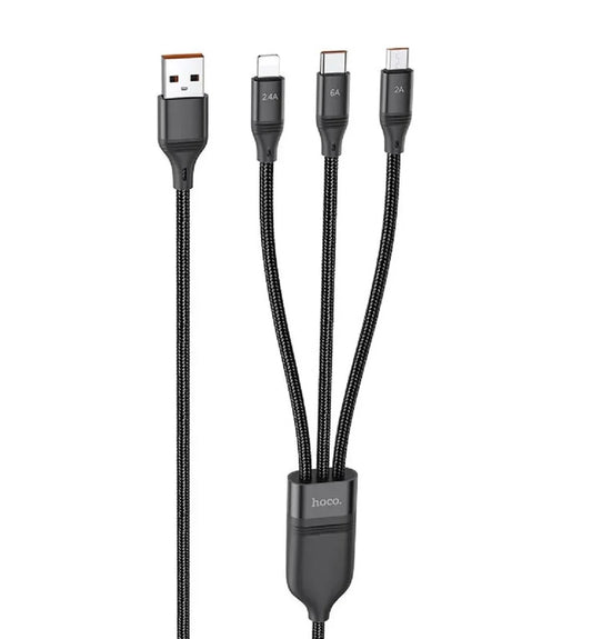 Hoco 3-in-1 USB Charging Cable U104 for All Devices - Versatile Charger - Luxemir Store